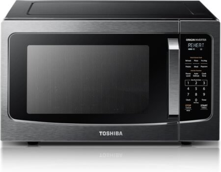 TOSHIBA ML-EM45PIT(BS) Countertop Microwave Oven with Inverter Technology. Kitchen Essentials. Smart Sensor. Auto Defrost. 1.6 Cu.ft. 13.6 Removable Turntable. 33lb.&1250W. Black Stainless Steel