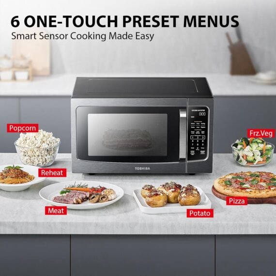 TOSHIBA ML-EM45PIT(BS) Countertop Microwave Oven with Inverter Technology. Kitchen Essentials. Smart Sensor. Auto Defrost. 1.6 Cu.ft. 13.6 Removable Turntable. 33lb.&1250W. Black Stainless Steel