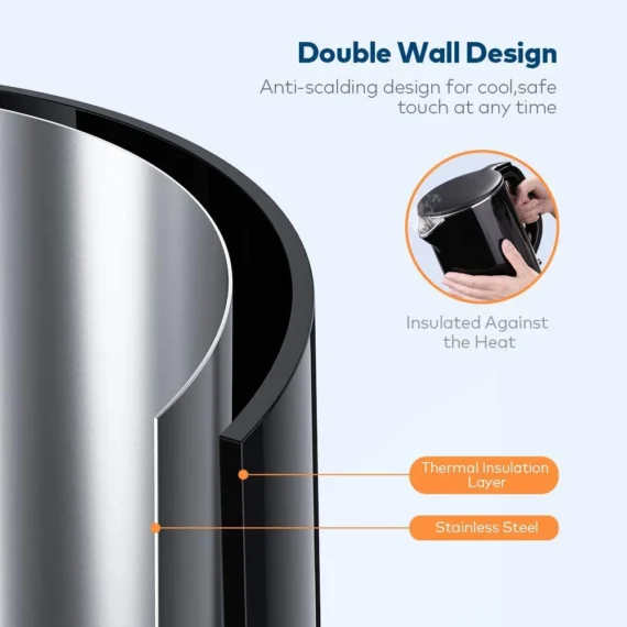 Cornell 1.5L Cool Touch Double Wall Cordless Kettle with full inner Stainless Steel CJKE150SSB