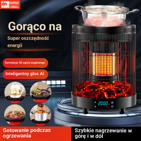 ♨️Wielofunkcyjny kominek elektryczny z imitacją płomienia do pieczenia, podgrzewany stół do użytku domowego, sterowanie zdalne, energooszczędny, do parzenia herbaty